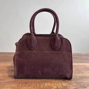Brown Elegant Suede Satchel with Structured Design